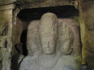 The main attraction in Elephanta Island 1 hour ferry ride from Mumbai is the 3-headed massive scupture of Shiva. Dates from c. 250-500AD.